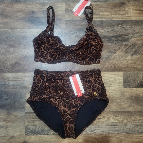Popilush Women's High Waisted Leopard Print Shapewear 2 Piece Bikini Set XS - Picture 6 of 14